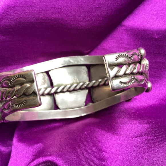 Vintage Navajo Cripple Creek Turquoise Slabs Rope Cuff - Picture 3 of 11